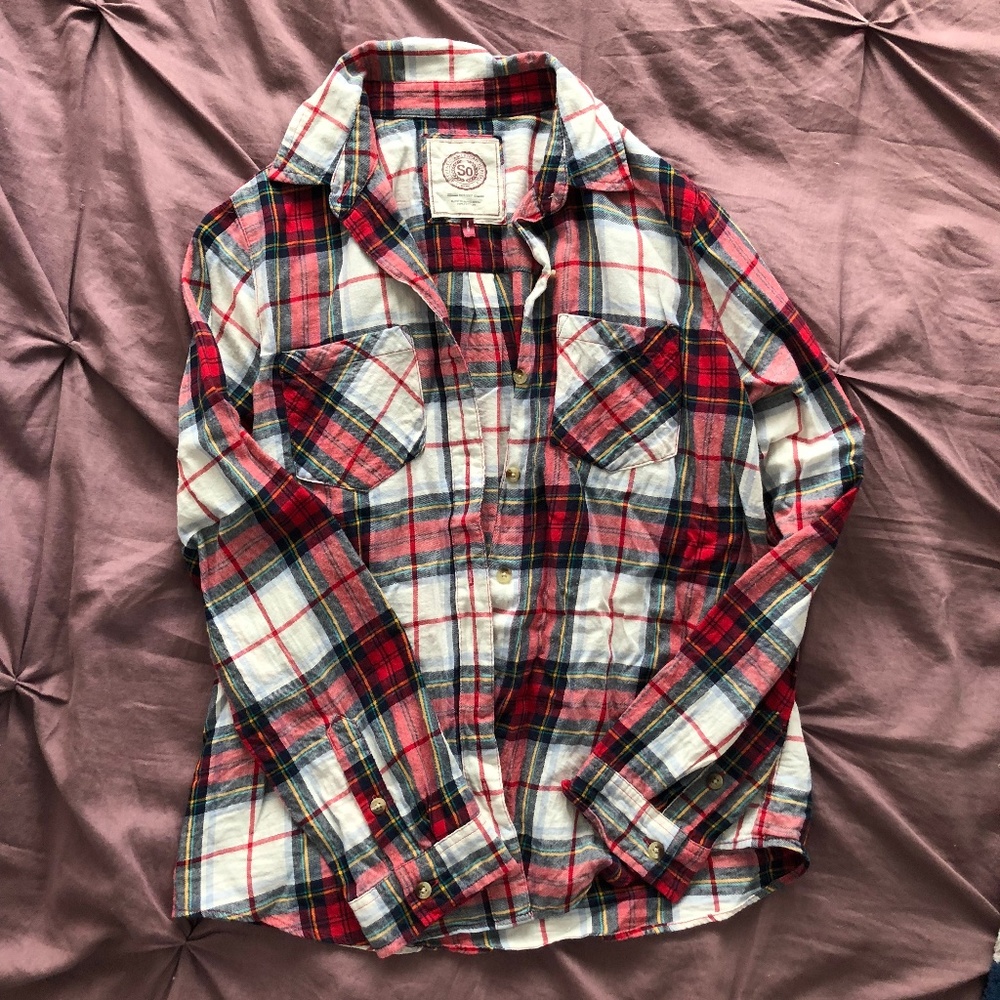 SO Plaid Flannel Button Top | S